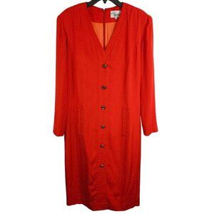 Women's 16 Cherry Red Button Front Midi Sheath‎ Dress V-Neck Morgan Miller